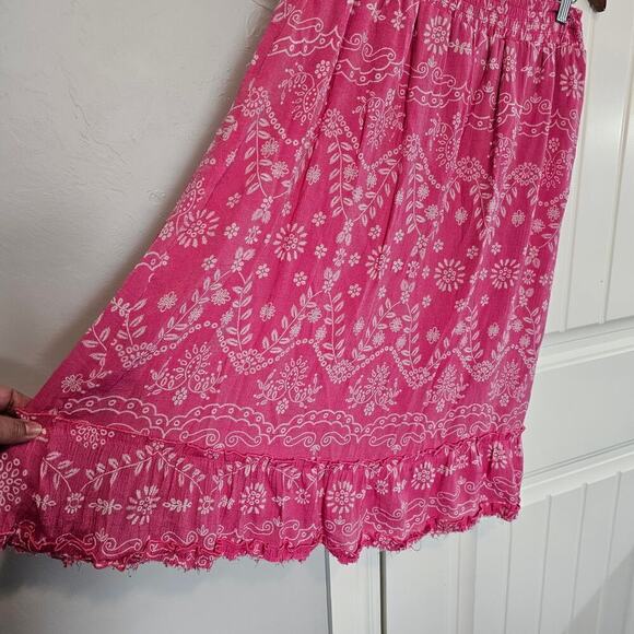 Y2K Mile Gabriella Peasant Skirt Womens Size XL Pink Floral Pink Boho Ruffles - Picture 3 of 10